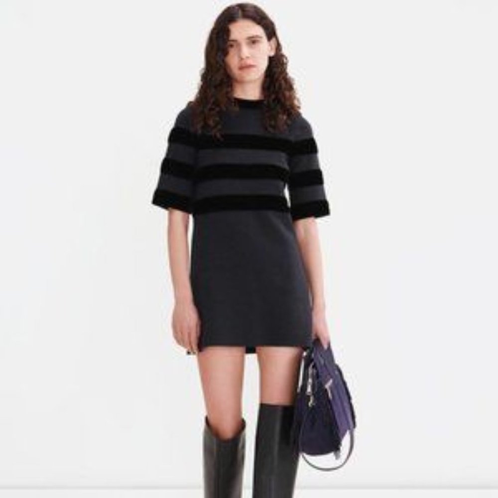 Maje Relina Velvet-Stripe Sweater Dress - Size 1 (US Small)